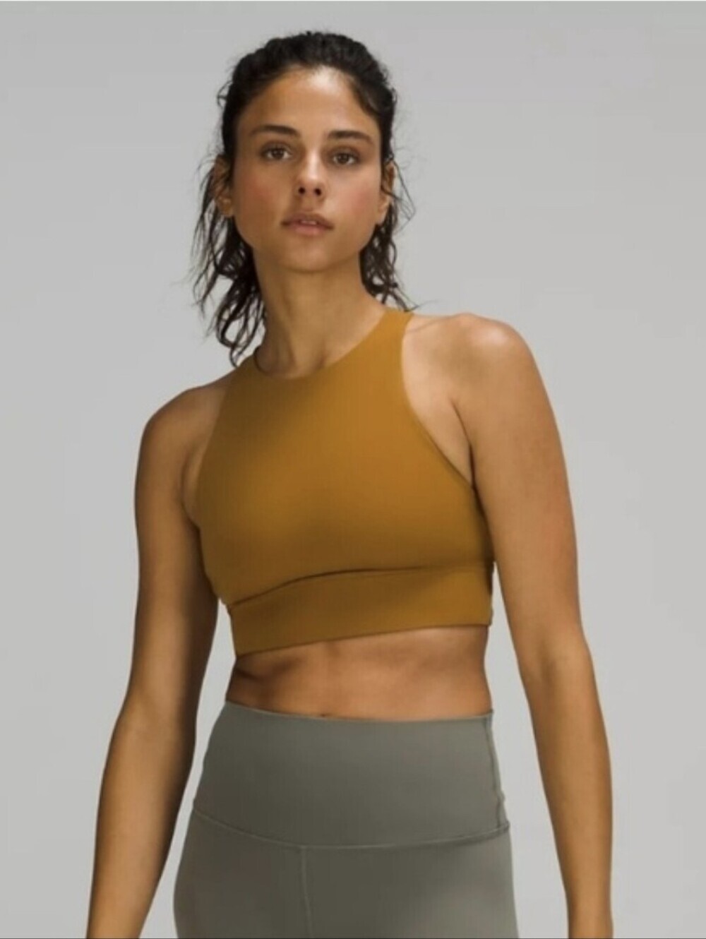 Lululemon Energy High Neck Longline Mustard Yellow Bra Size 4 - Picture 1 of 8
